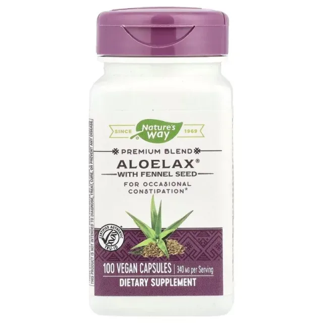 Алое ферокс та насіння фенхеля Nature's Way Aloelax with Fennel Seed, 100 вегакапсул для підтримки травної системи