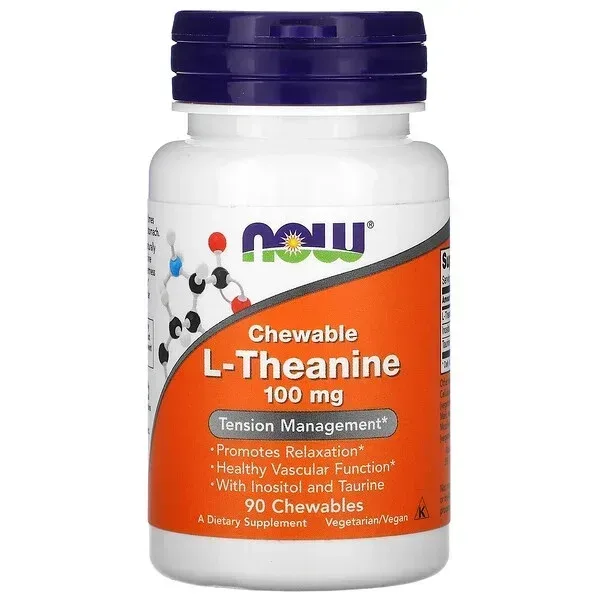 Аминокислота NOW L-Theanine 100 mg, 90 жевательных таблеток