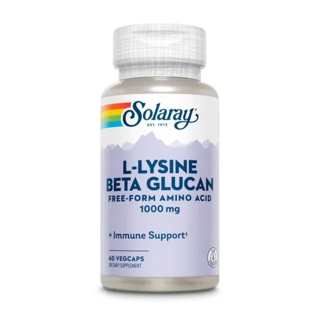 Амінокислота Solaray L-Lysine 1000 mg & Beta Glucan, 60 вегакапсул