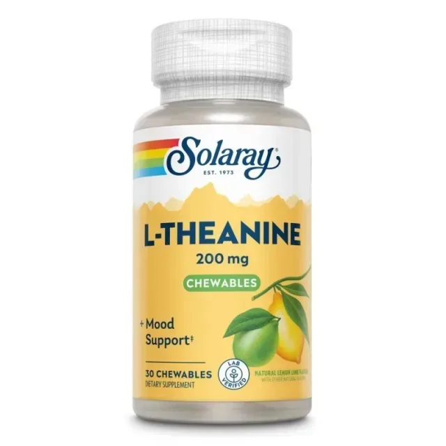 Амінокислота Solaray L-Theanine 200 mg, 30 жувальних таблеток - Лимон-лайм