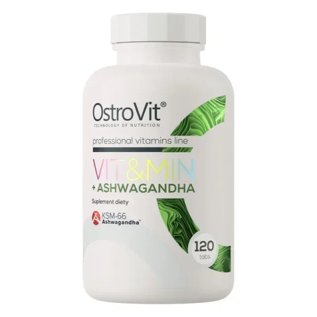 Ашваганда с витаминами и минералами OstroVit Vit&Min + Ashwagandha, 120 таблеток для поддержки иммунной системы