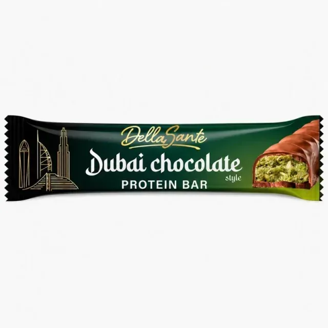 Батончик Della Sante Dubai Chocolate Style Protein Bar, 45 грамм - Дубайський шоколад