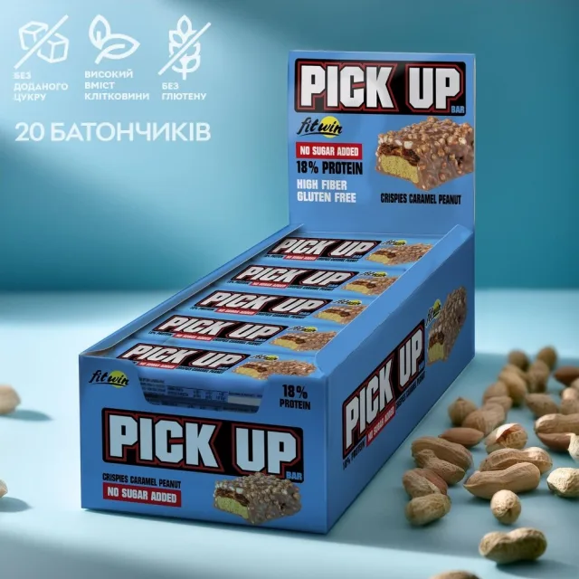 Батончик FitWin Pick Up, 20*45 грам - Кранчі, карамель і арахіс, Арахіс - Карамель