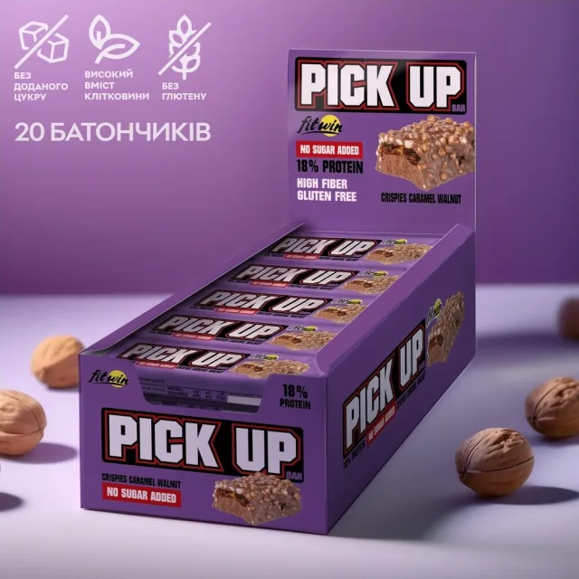 Батончик FitWin Pick Up, 20*45 грам - Кранчі, карамель та волоський горіх, Волоські горіх