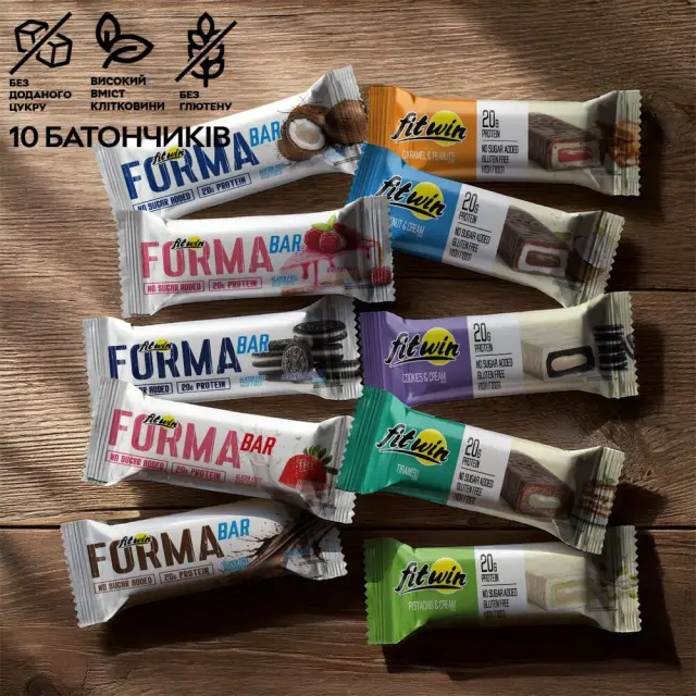 Батончик FitWin Protein + Forma Bar 33%, 12*60 грам MIX