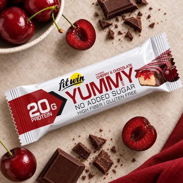 Батончик FitWin YUMMY Bar 36% no added sugar, 55 грам - Шоколад-вишня