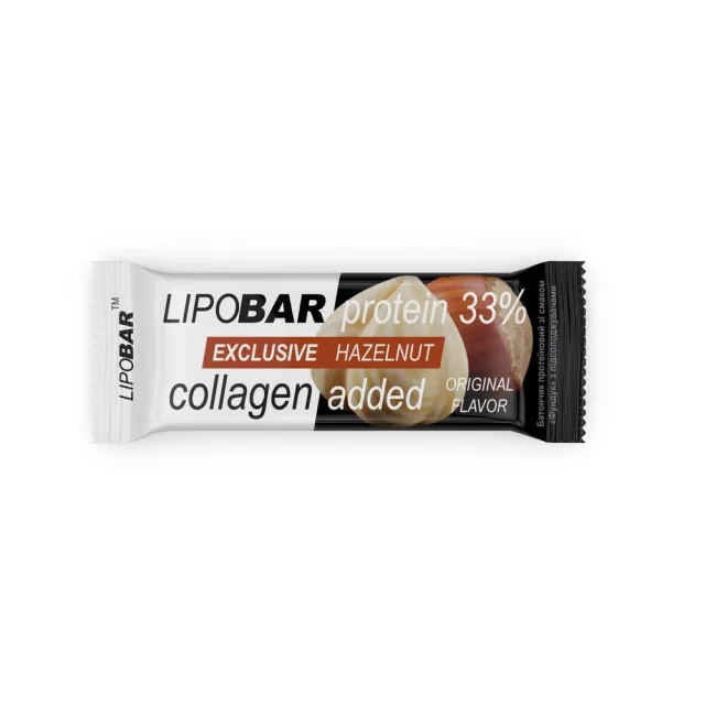 Батончик LipoBar Exclusive Protein Bar, 50 грам - Фундук збагачений біоактивним колагеном Peptan