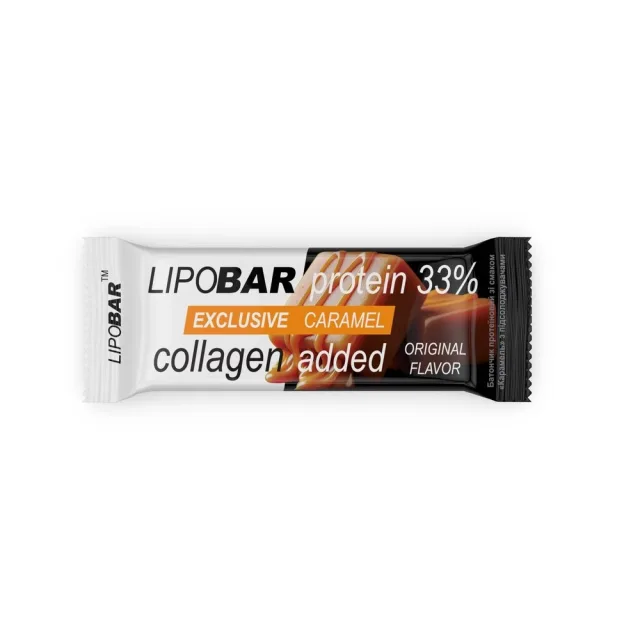 Батончик LipoBar Exclusive Protein Bar, 50 грамм - Карамель обогащенный биоактивным коллагеном Peptan
