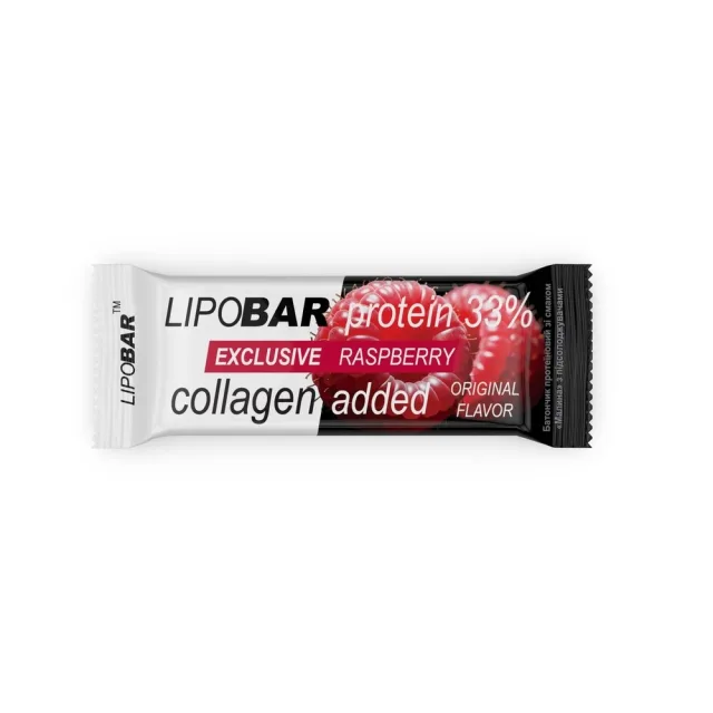 Батончик LipoBar Exclusive Protein Bar, 50 грам - Малина збагачений біоактивним колагеном Peptan
