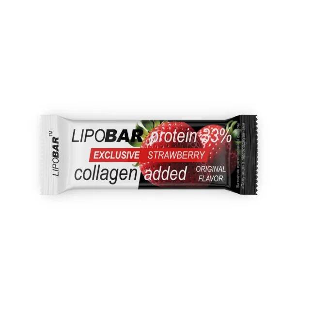 Батончик LipoBar Exclusive Protein Bar, 50 грам - Полуниця збагачений біоактивним колагеном Peptan