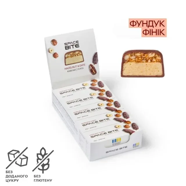 Батончики Spacefood Space Bite Protein Bar Hazelnut-Date, 10*45 грам, Фундук-фінік