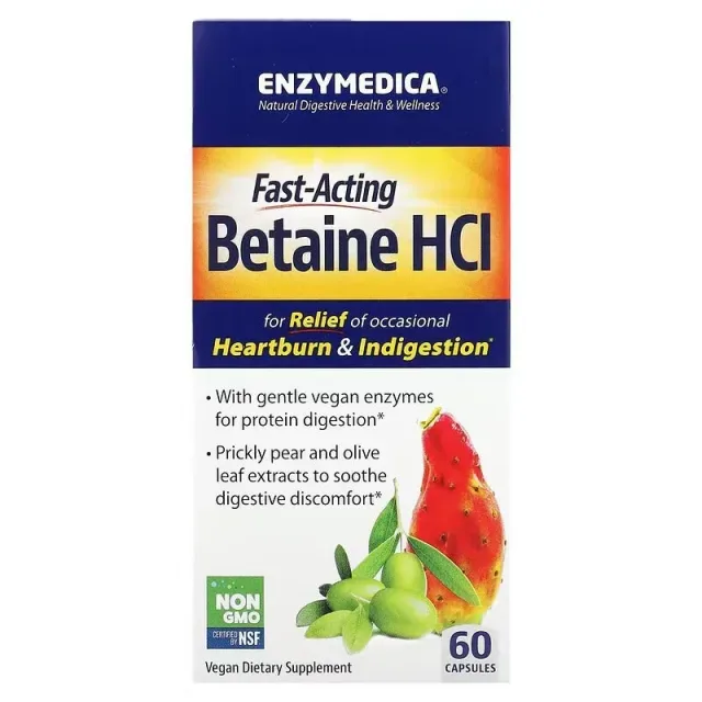 Бетаин гидрохлорид Enzymedica Betaine HCL, 60 капсул для поддержки пищеварительной системы