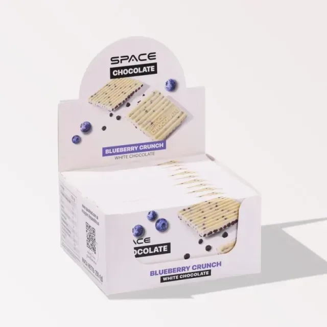 Блок белого шоколада Spacefood Space Chocolate Blueberry Crunch, 10*25грамм - Черника-маракуйя
