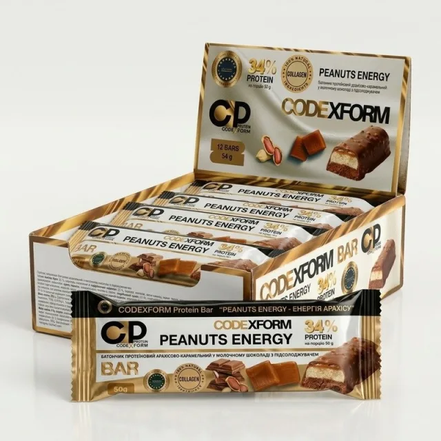 Блок протеїнових батончиків CODExFORM Protein Bar, 12*50 грам - Арахіс