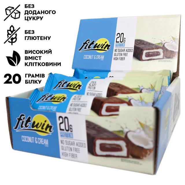 Блок протеїнових батончиків FitWin Protein Bar 33%, 12x60 грам - Кокос з начинкою