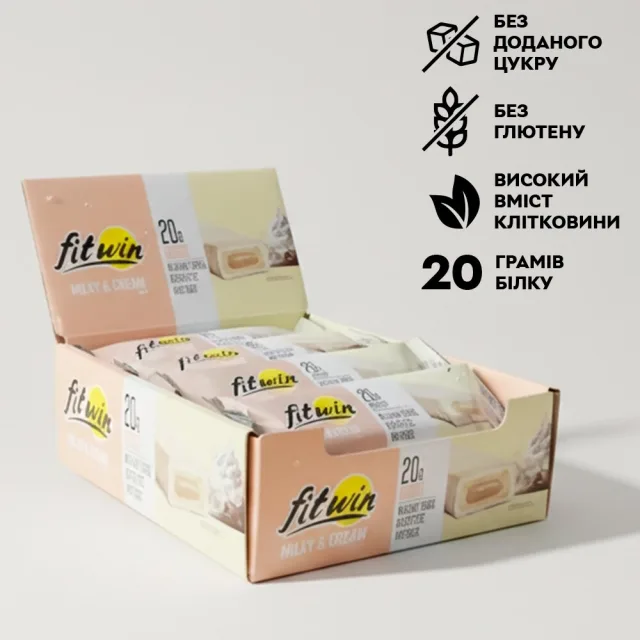 Блок протеиновых батончиков FitWin Protein Bar 33%, 12x60 грамм - Молочно-сливочный с начинкой