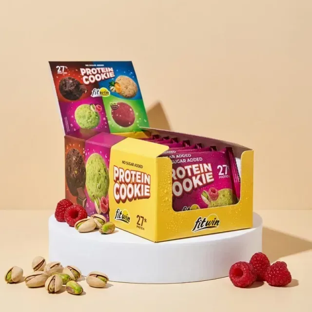 Блок протеїнового печива FitWin Protein Cookie 27%, 10*40 грамів - Фісташка-малина