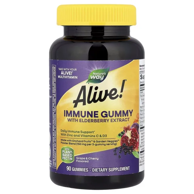 Цинк та вітаміни A, C, D3 Nature's Way Alive! Immune with Elderberry, 90 желейок для підтримки імунної системи