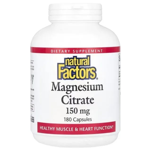 Цитрат магнію Natural Factors Magnesium Citrate 150 mg, 180 капсул для підтримки м'язів та нервової системи