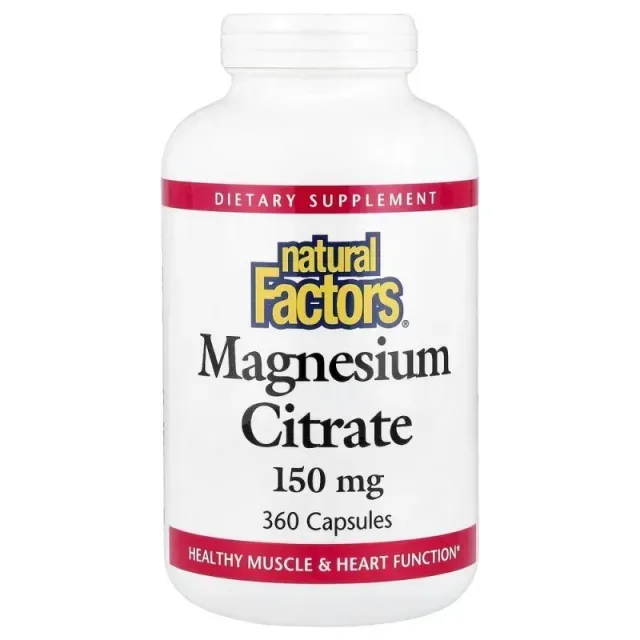 Цитрат магнію Natural Factors Magnesium Citrate 150 mg, 360 капсул для підтримки м'язів та нервової системи