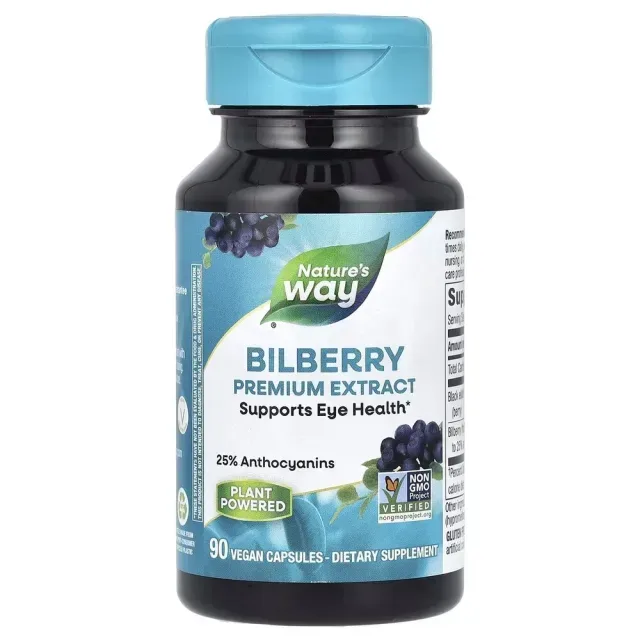Черная бузина и экстракт черники Nature's Way Bilberry Premium Extract, 90 вегакапсул для поддержки глаз и зрения