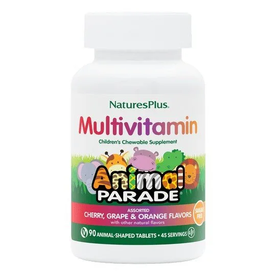 Дитячі мультивітамінні Natures Plus Animal Parade Multivitamin Children's Sugar-Free Chewables, 90 жувальних таблеток - Апельсин-виноград-вишня