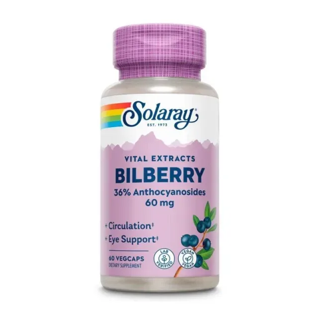 Экстракт ягод черники Solaray Bilberry Berry Extract 60 mg, 60 вегакапсул