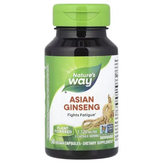 Экстракт корня азиатского женьшеня Nature's Way Asian Ginseng 560 mg, 50 вегакапсул для повышения жизненного тонуса