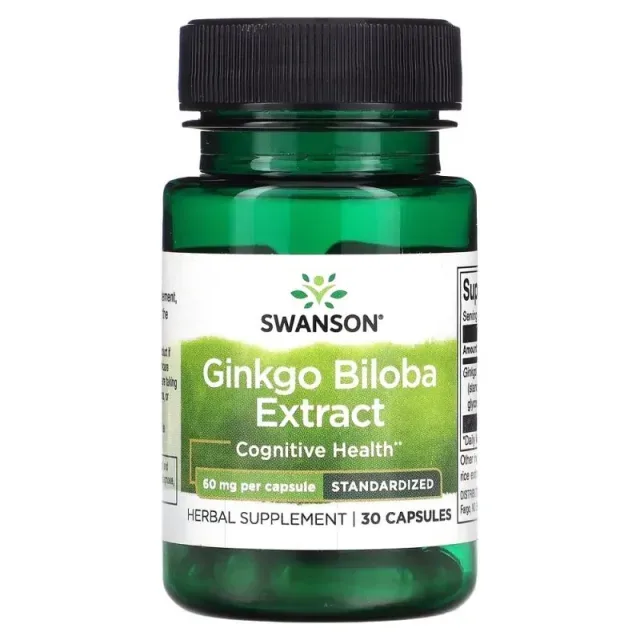 Екстракт листя гінкго білоба Swanson Ginkgo Biloba Extract 60 mg, 30 капсул для підтримки мозку та нервової системи
