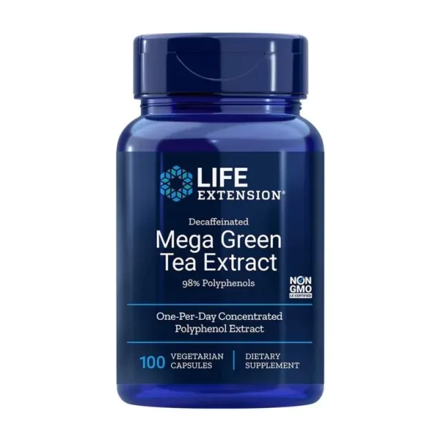 Екстракт зеленого чаю Life Extension Mega Green Tea Extract Decaffeinated, 100 вегакапсул без кофеїну