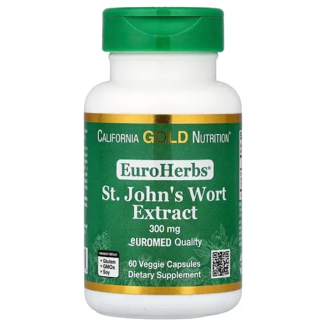 Екстракт звіробою California Gold Nutrition EuroHerbs St. John's Wort, 60 вегакапсул - Термін 04.26