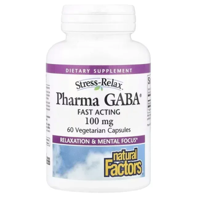 Гамма-аміномасляна кислота Natural Factors Stress-Relax Pharma GABA 100 mg, 60 вегакапсул для спокою