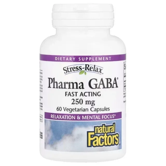 Гамма-аминомасляная кислота Natural Factors Stress-Relax Pharma GABA 250 mg, 60 вегакапсул для улучшения сна