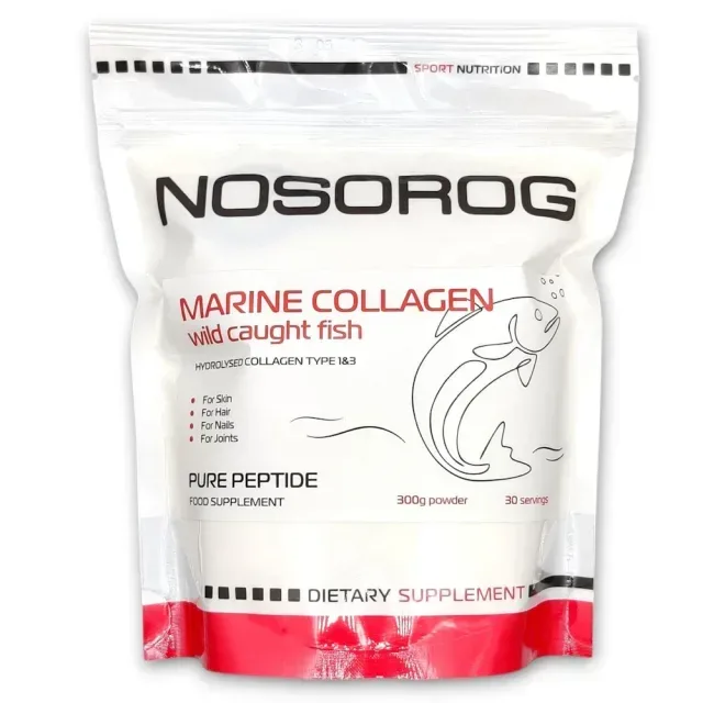 Гдролізований морський колагеін Nosorog Marine Collagen, 300 грам для підтримки шкіри, суглобів