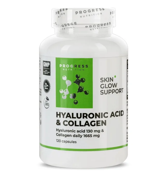 Гіалуронова кислота та  колаген Progress Nutrition Hyaluronic acid & Collagen, 120 капсул для підтримки шкіри, суглобів і зв'язок