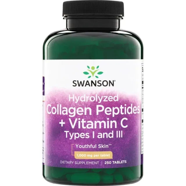 Гідролізований колаген типів Swanson Hydrolyzed Collagen Peptides + Vitamin C Types I and III, 250 таблеток