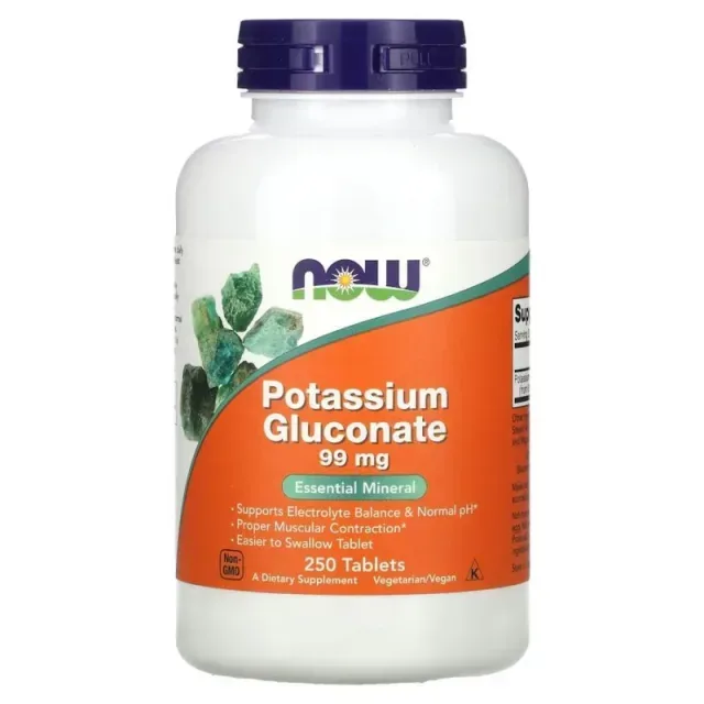 Глюконат калію NOW Potassium Gluconate 99 mg, 250 таблеток для підтримки кислотно-лужного балансу