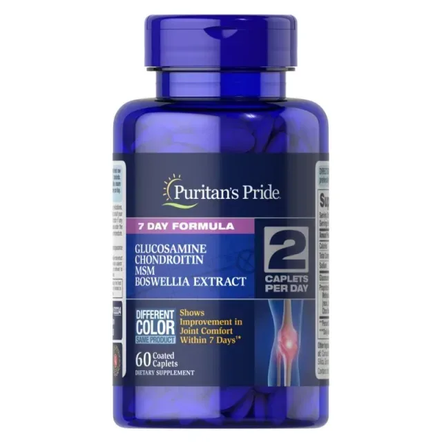 Glucosamine, Chondroitin & MSM with Boswellia 7 Day Formula, 60 каплет