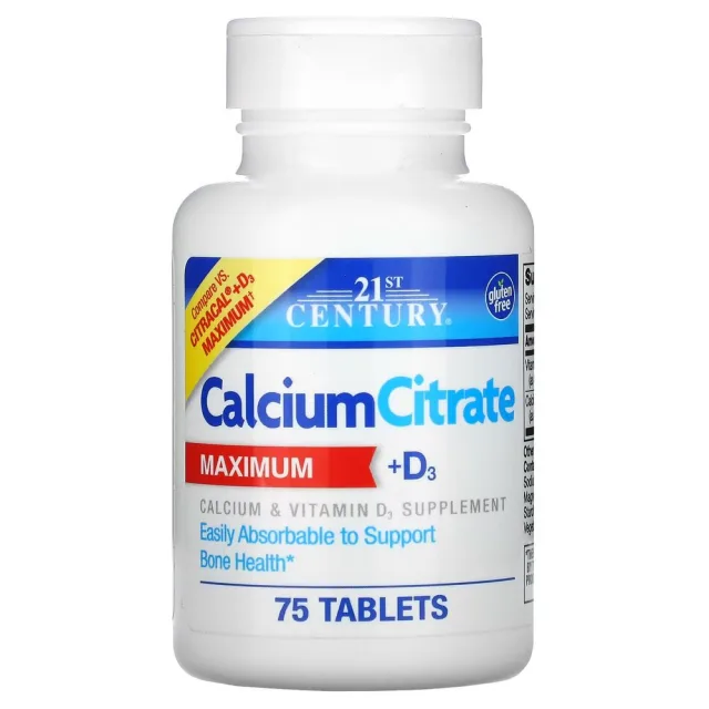 Кальций цитрат та вітамін D3 21st Century Calcium Citrate + D3 Maximum, 75 таблеток