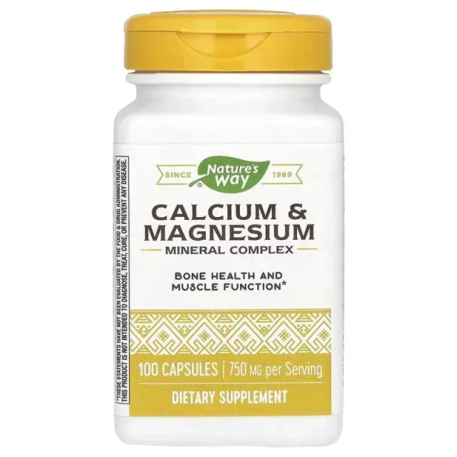 Кальцій та магній Nature's Way Calcium & Magnesium, 100 капсул для підтримки кісток, зубів