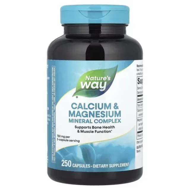 Кальций и магний Nature's Way Calcium & Magnesium, 250 капсул для поддержки костей, зубов