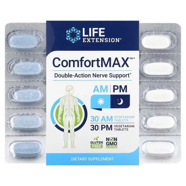 Кальцій та пальмітоїлетаноламід Life Extension ComfortMAX, 30+30 вегакапсул для підтримки нервової системи