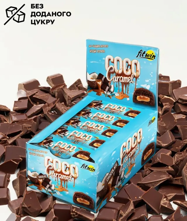 Кокосово-карамельный батончик FitWin Coco Caramel No Sugar Added, 20*40 грамм - Шоколад без добавленного сахара