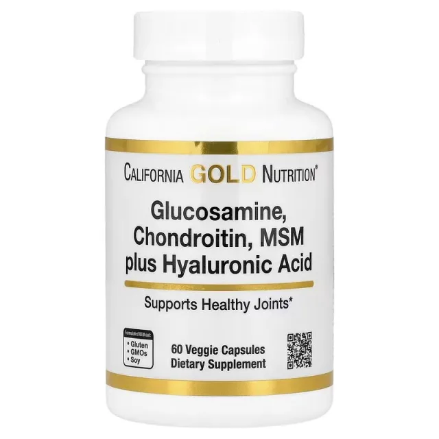 Комплекс для суглобів та зв'язок California Gold Nutrition Glucosamine, Chondroitin, MSM Plus Hyaluronic Acid, 60 вегакапсул
