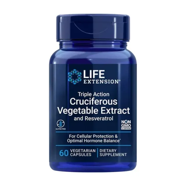 Комплекс екстрактів Life Extension Triple Action Cruciferous Vegetable Extract with Resveratrol, 60 вегакапсул