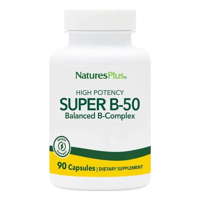 Комплекс вітамінів В Natures Plus Super B-50, 90 вегакапсул