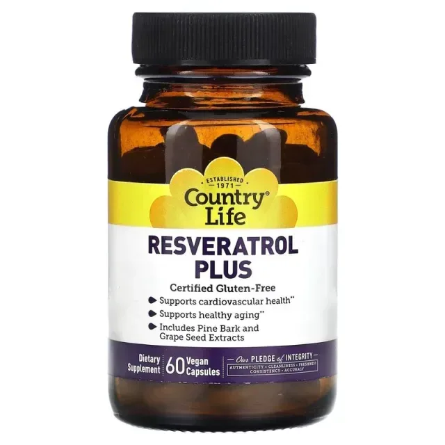 Комплекс з ресвератролом Country Life Resveratrol Plus, 60 вегакапсул для підтримки серця