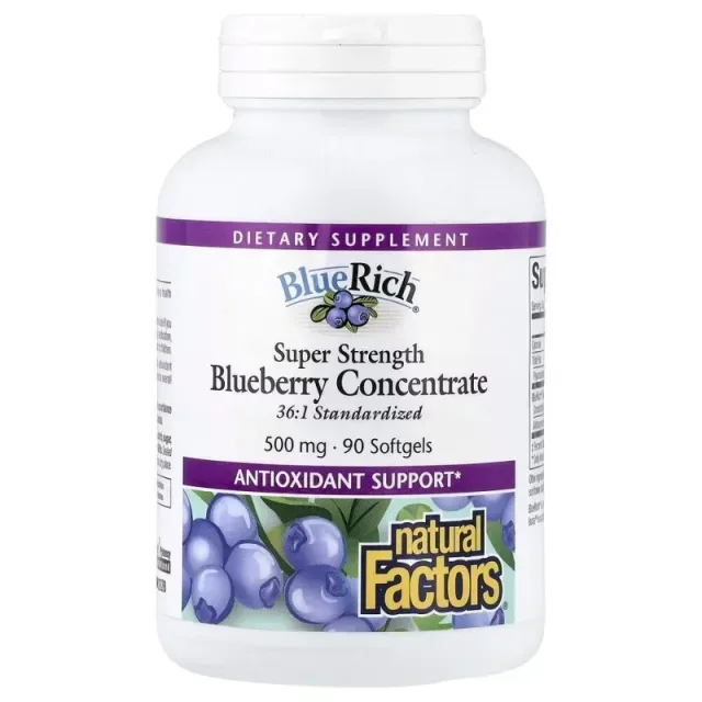 Концентрат чорниці Natural Factors BlueRich Bluberry Concentrate Super Strength, 90 капсул для підтримки зору та судин