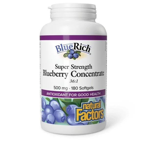 Концентрат чорниці Natural Factors BlueRich Bluberry Concentrate Super Strength, 180 капсул для підтримки зору та судин