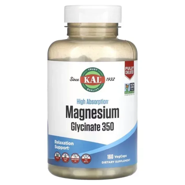 Магний глицинат KAL Magnesium Glycinate 350 mg, 160 вегакапсул для поддержки мышц, костей и нервной системы